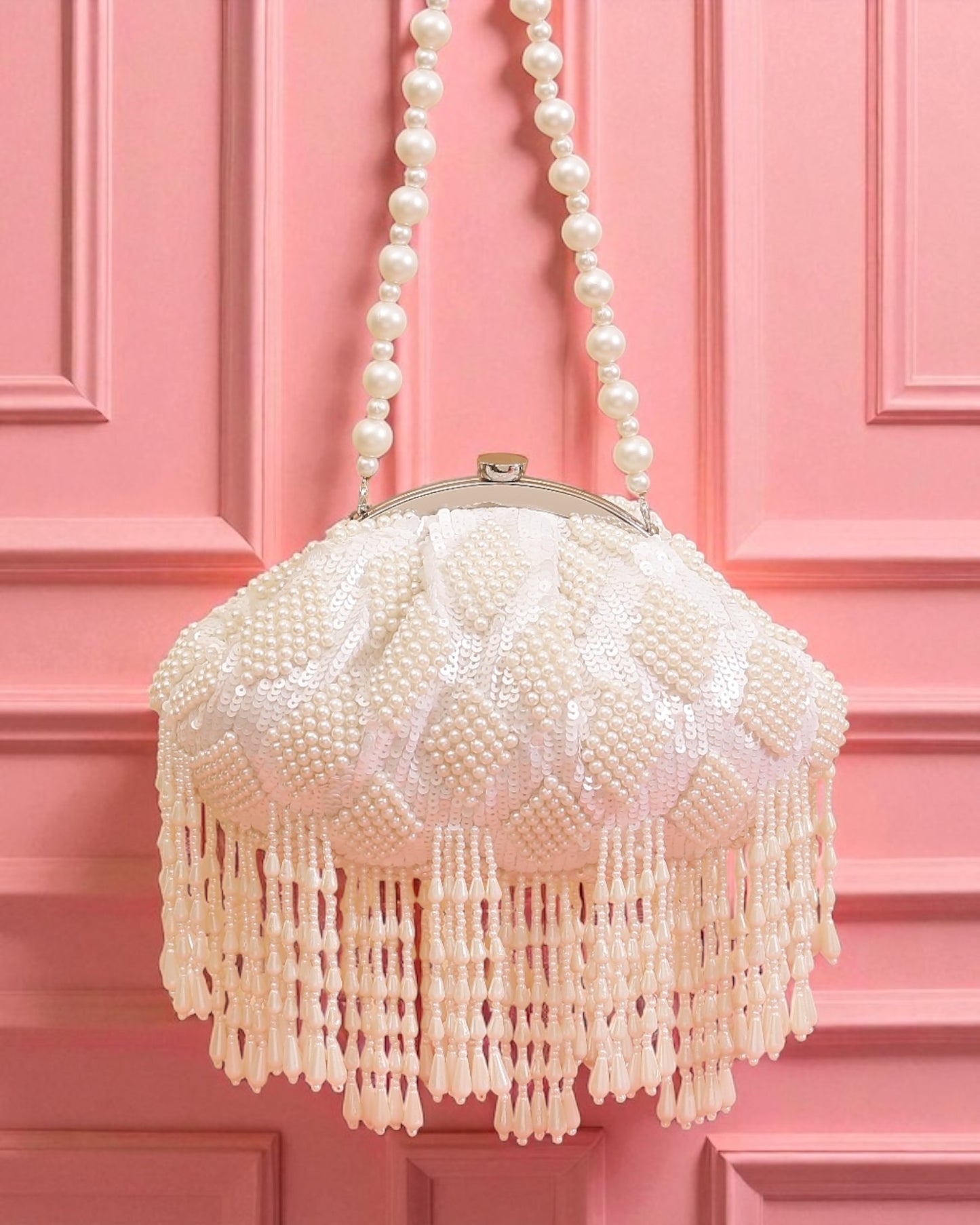 Noor نور Pearl Clutch in Ivory