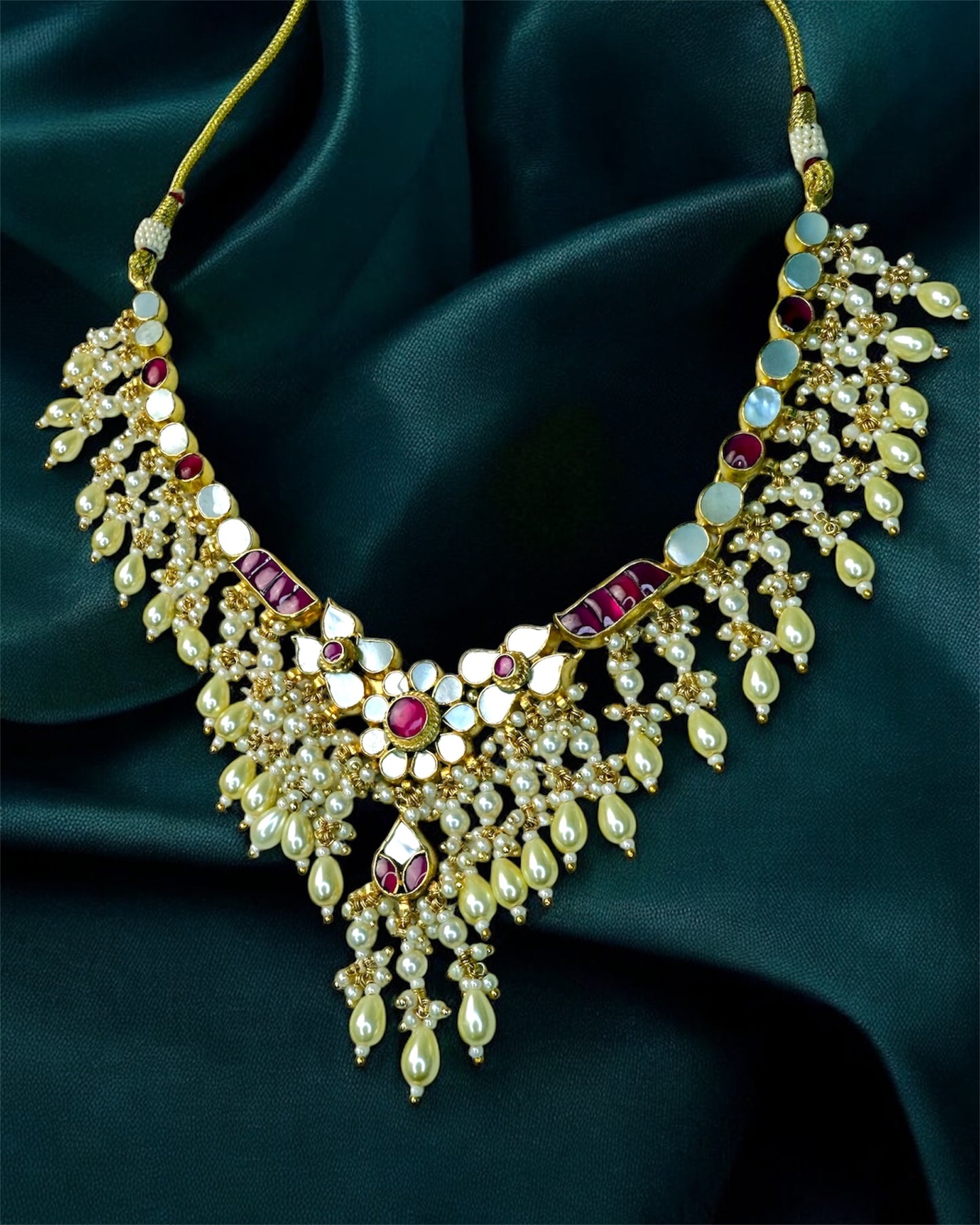 Malika ملكة Ruby Paachi Kundan Pearl Set - 22k Gold Plated