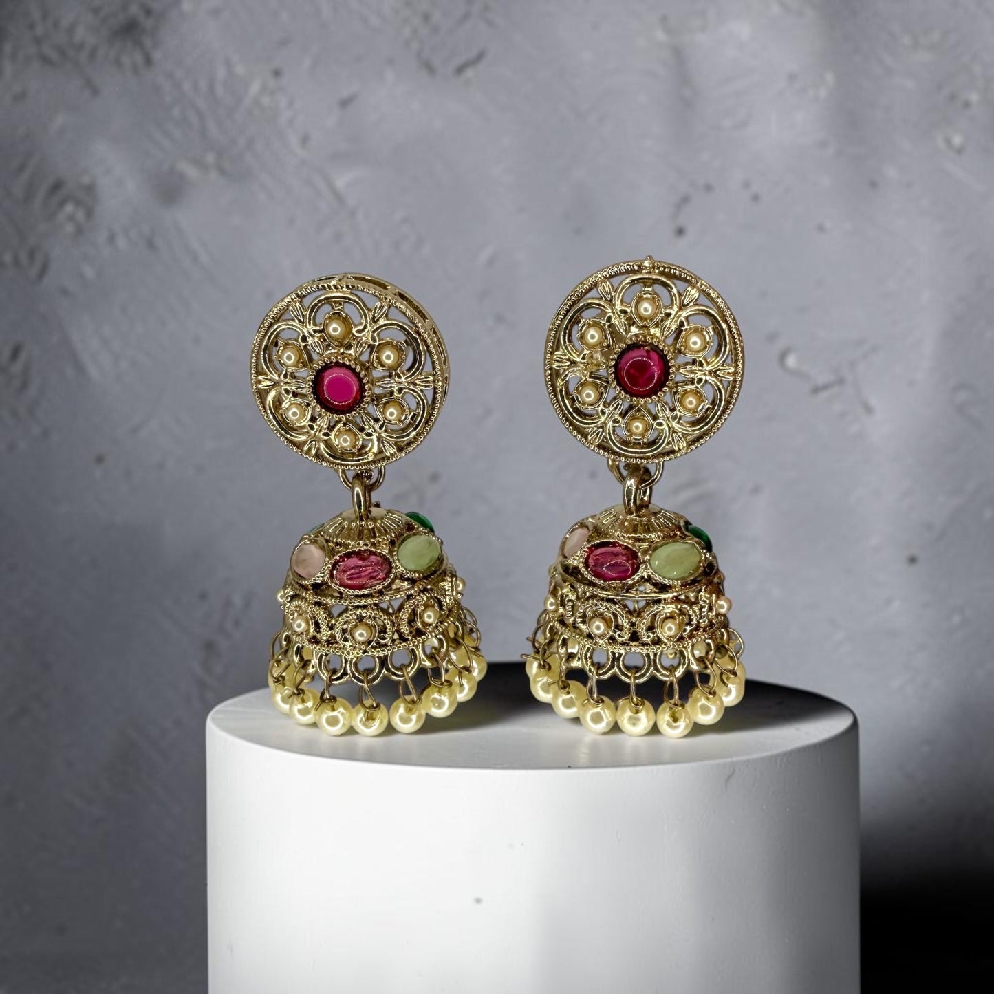 Raniah رانية Polki Jhumkay in Multicolor
