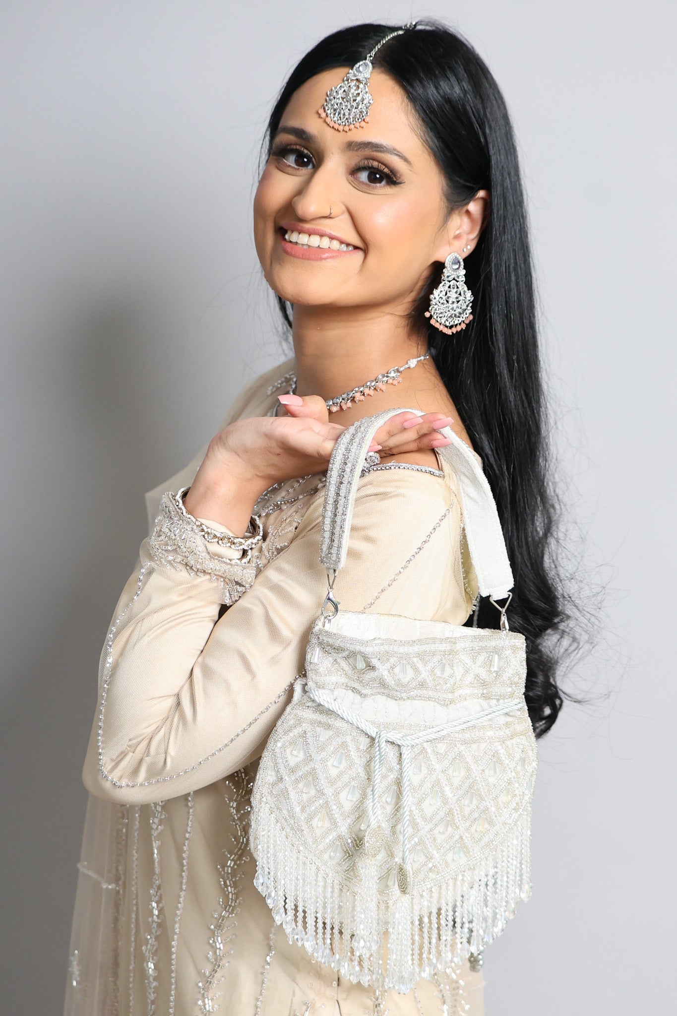 Zara زارا Potli Bridal Bag in Dusty White