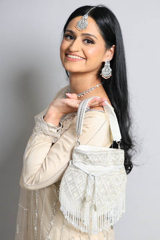 Zara زارا Potli Bridal Bag in Dusty White