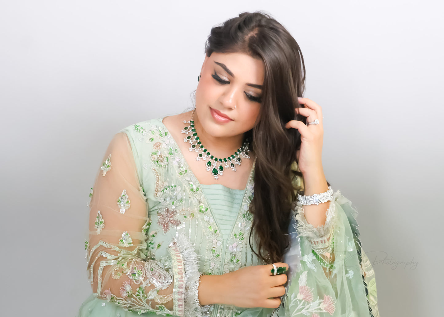 Meher मेहर American Diamond Set in Green
