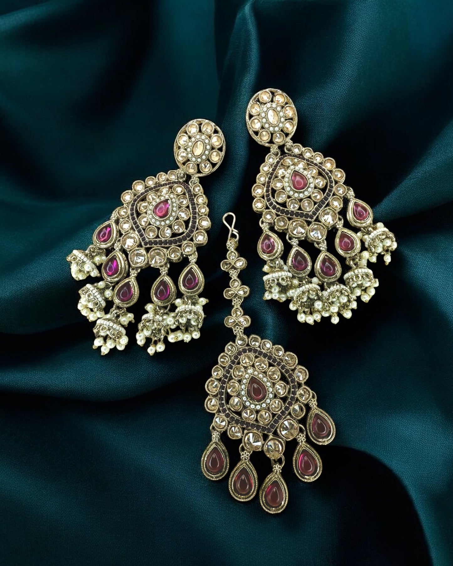 Rabab رَبَاب Polki Earring & Tika Set in Purple