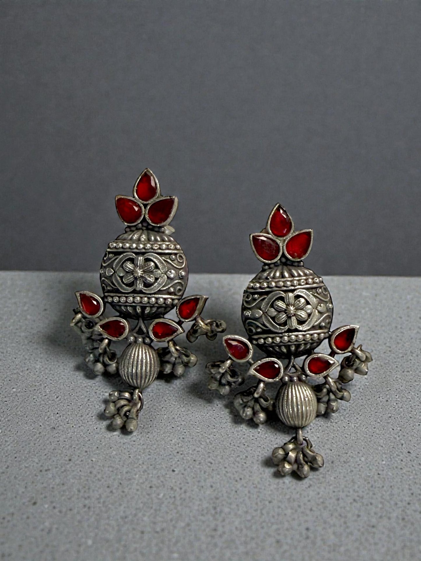 Fayza فايزة Silver Plated Earrings in Red