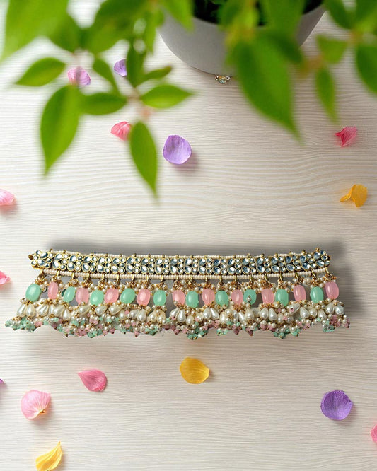 Soniya सोनिया Kundan Choker Set in Pastel Pink & Mint