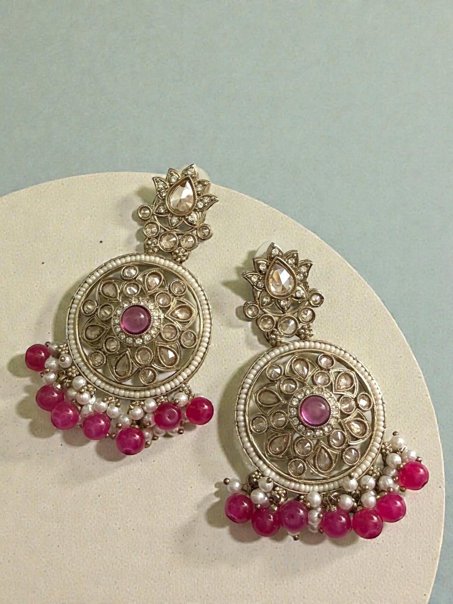 Aamina آمنة Polki Earrings in Hot Pink