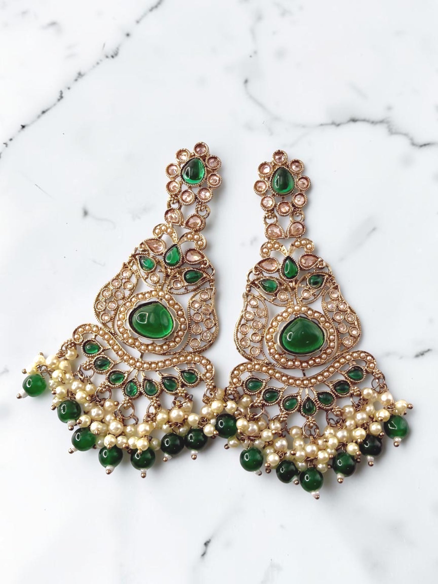 Rishika ऋषिका Polki Kundan Earrings in Green