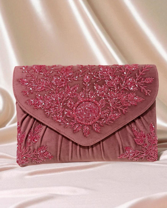 Jawhara جوهرة Beaded Velvet Bag in Dark Mauve and Magenta