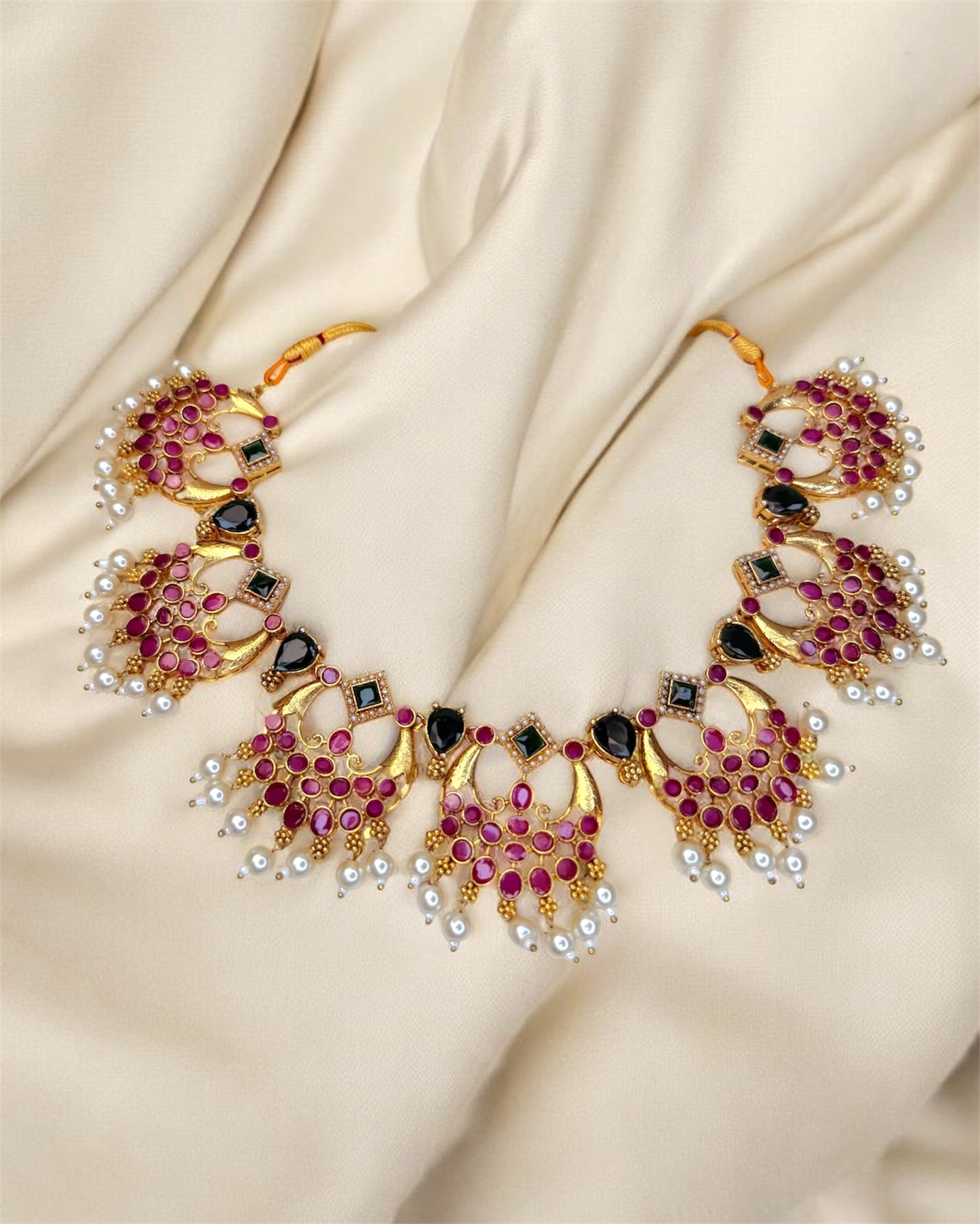 Roohi روحی South Indian Traditional Kemp Set in Ruby & Green - 22k Gold Plated