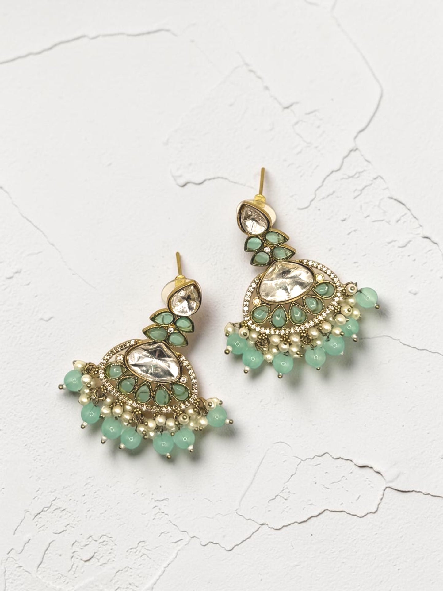 Fatinah فاتنة Kundan Earrings in Mint