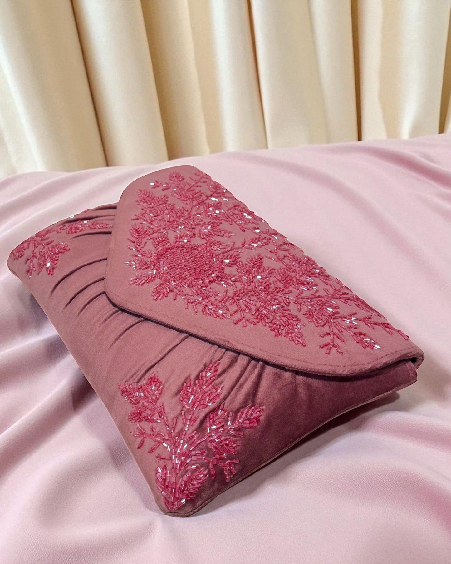 Jawhara جوهرة Beaded Velvet Bag in Dark Mauve and Magenta