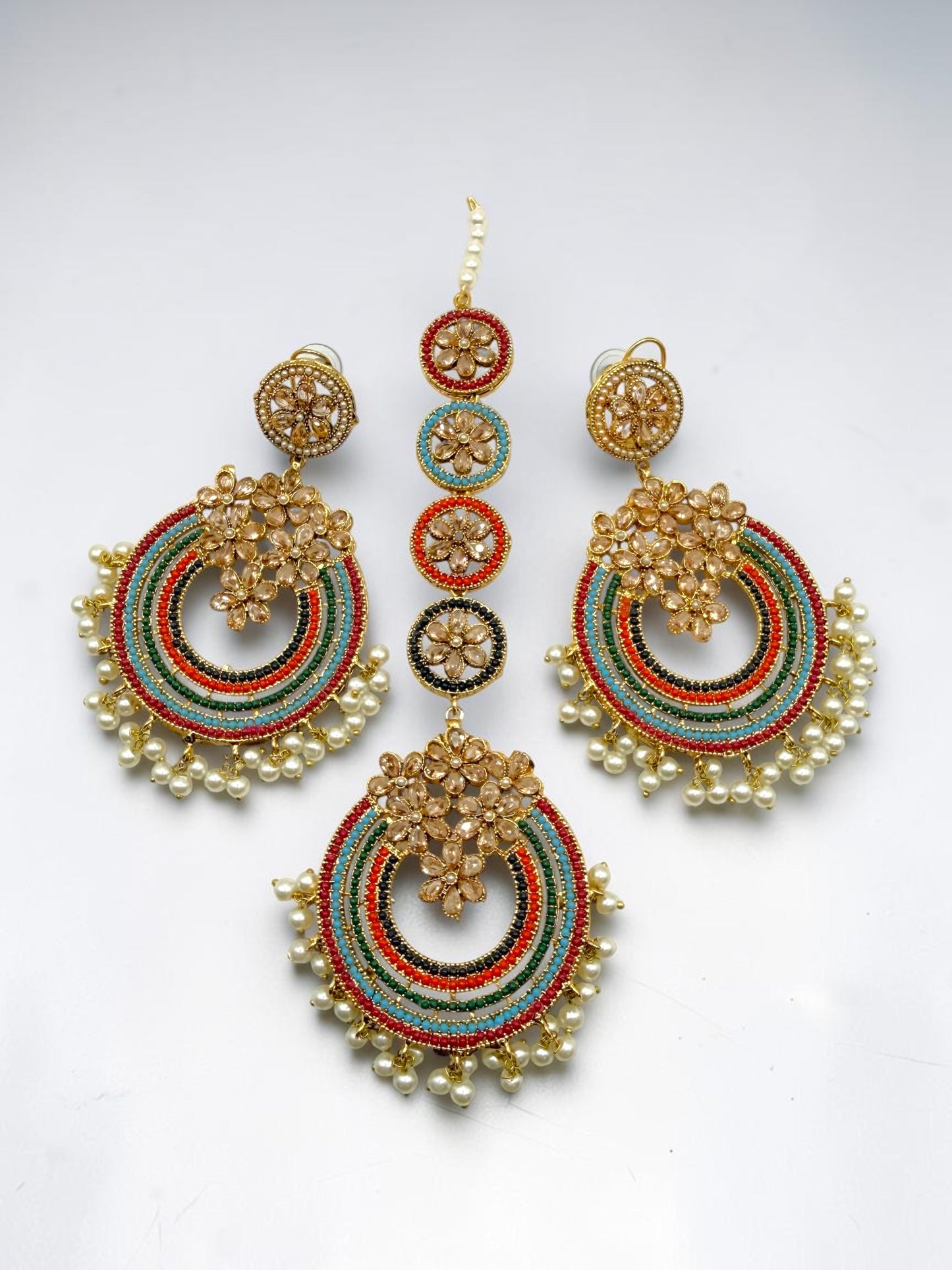 Ranjini रंजिनी Naurathan Earring & Tika Set in Gold
