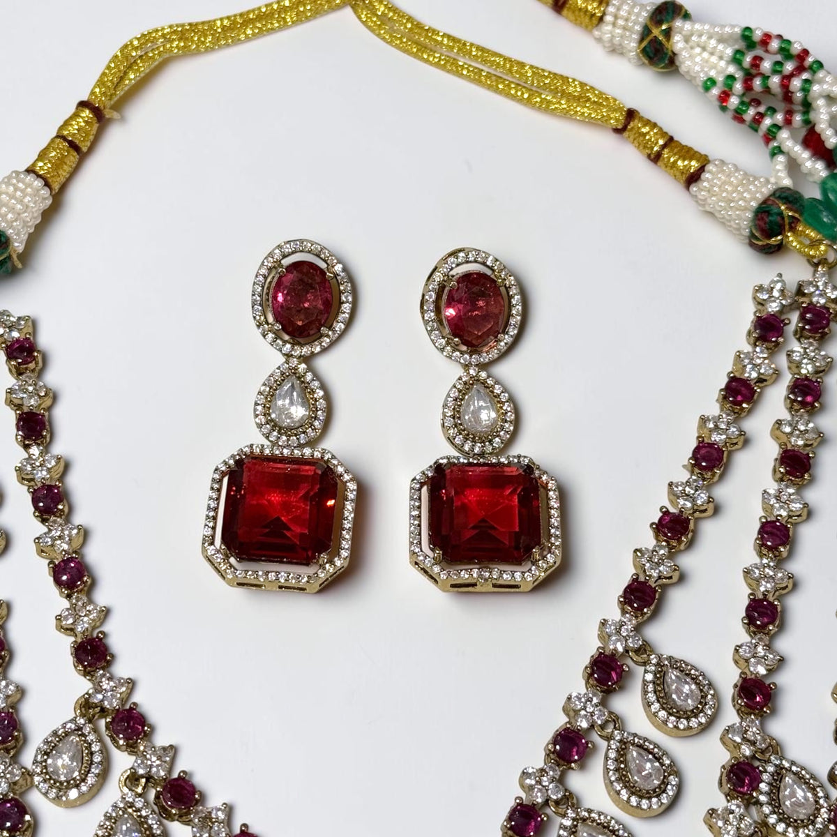 Raveena रवीना Victorian Layered Mala Set in Ruby