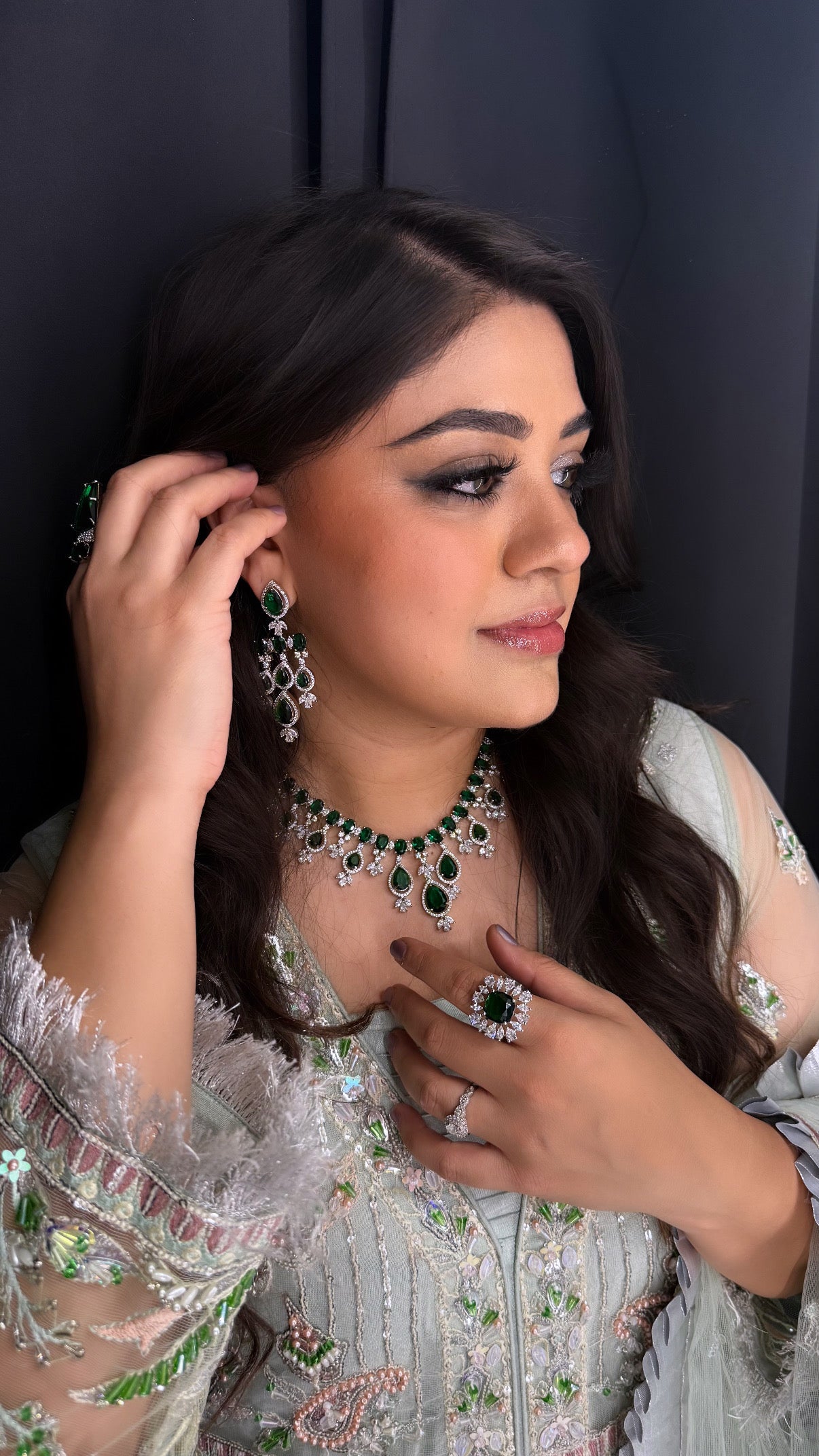 Meher मेहर American Diamond Set in Green
