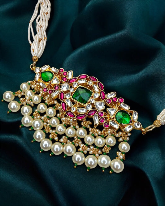 Amira أميرة Multicolor Paachi Kundan Choker Set - 22k Gold Plated