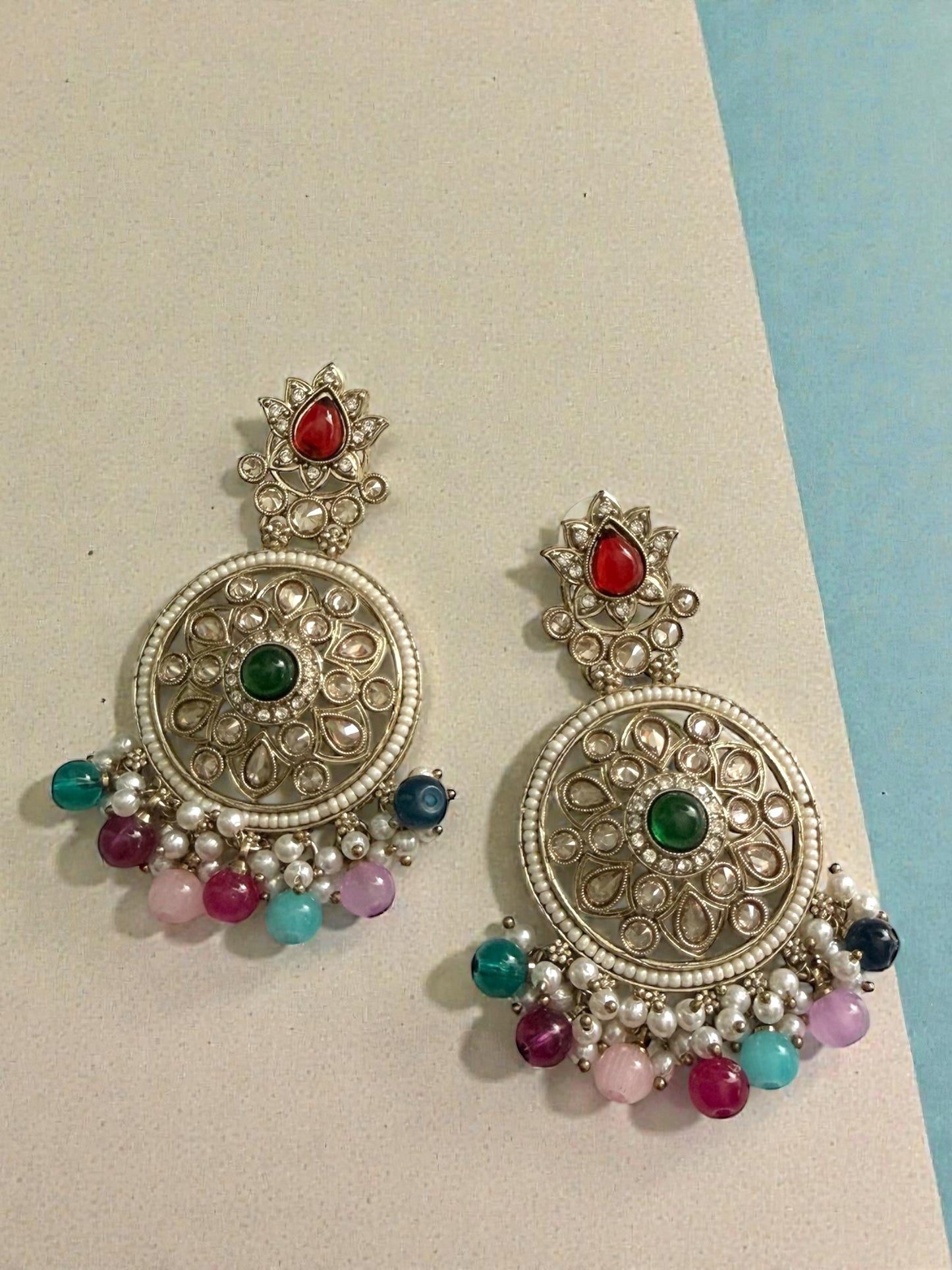 Aamina آمنة Polki Earrings in Multicolor