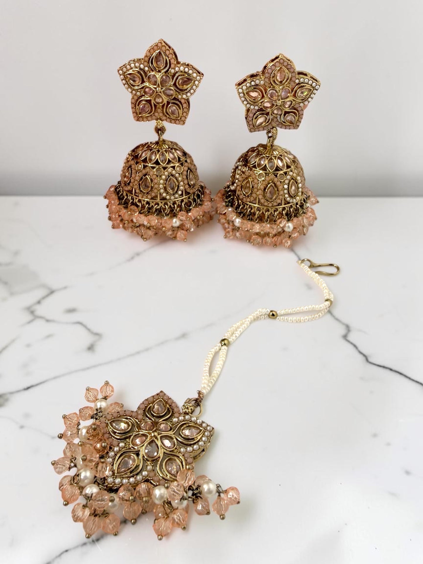 Jhanak झनक Jhumka & Tika Set in Coral