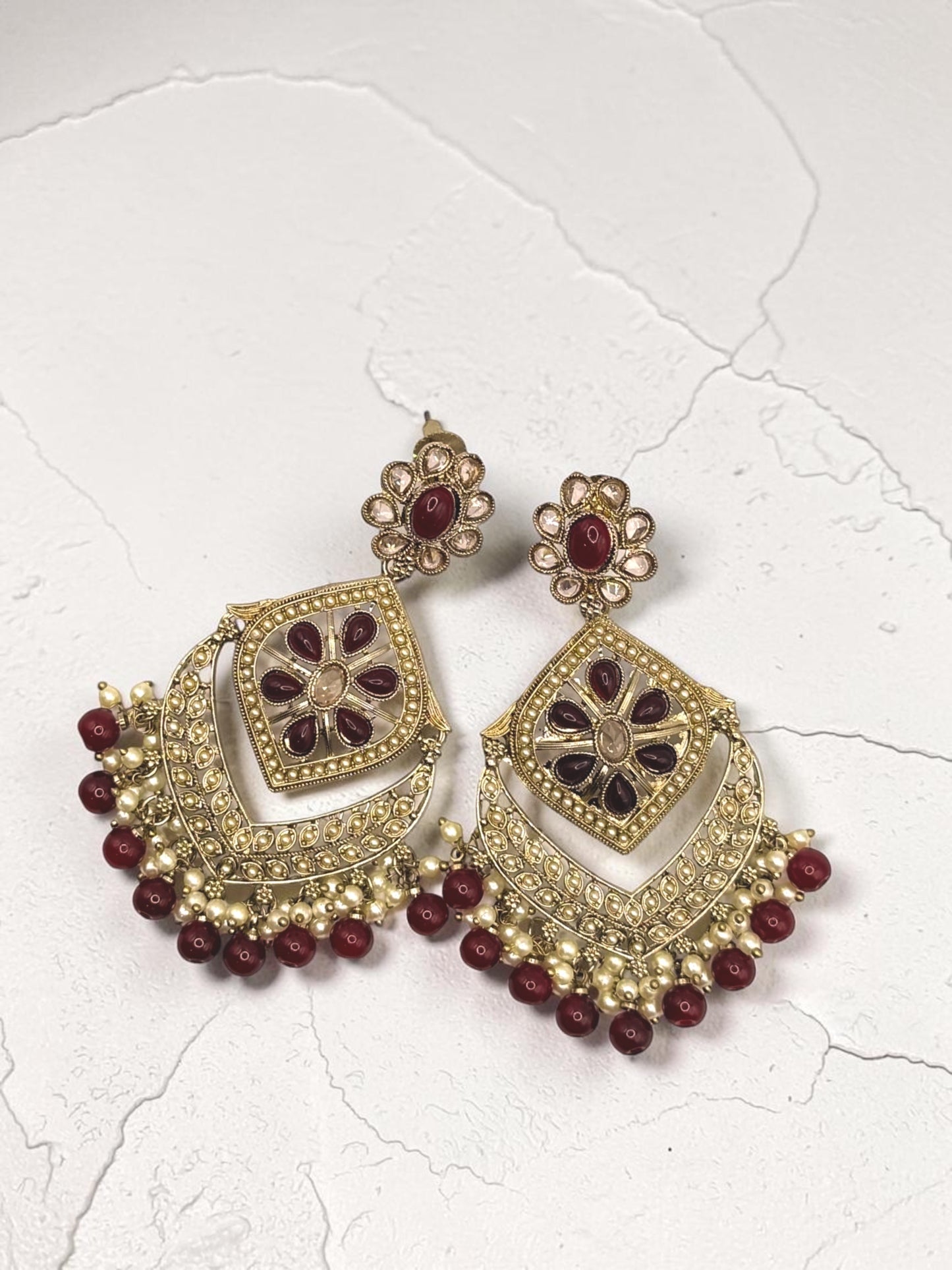 Dalya داليا Polki Earrings in Maroon
