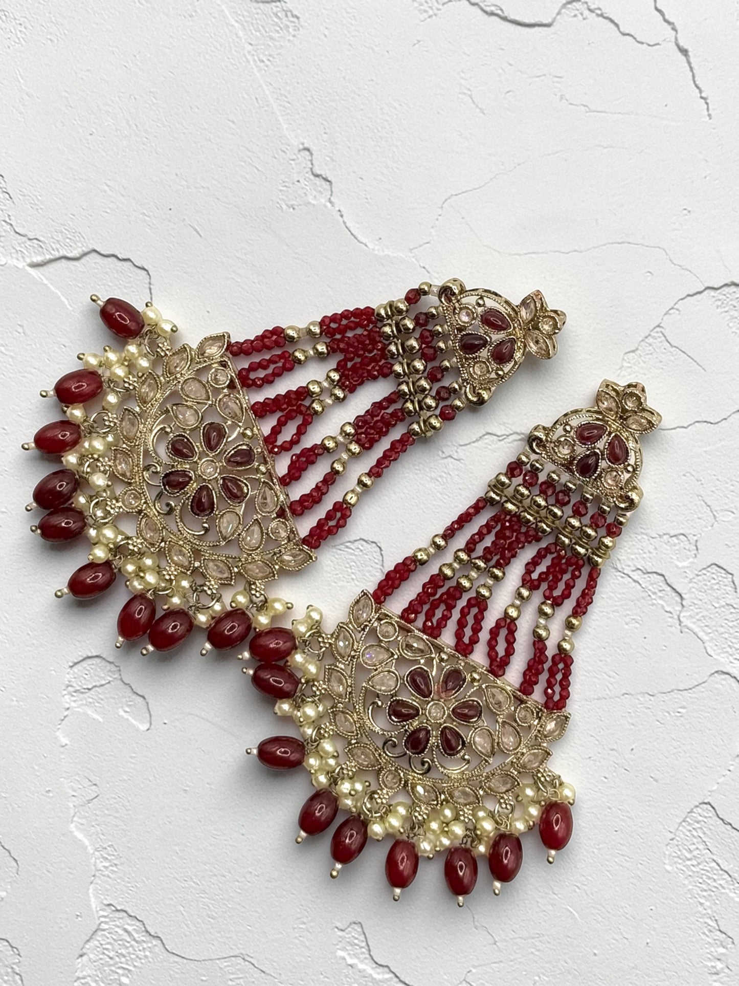 Chandni चांदनी Polki Earrings in Maroon