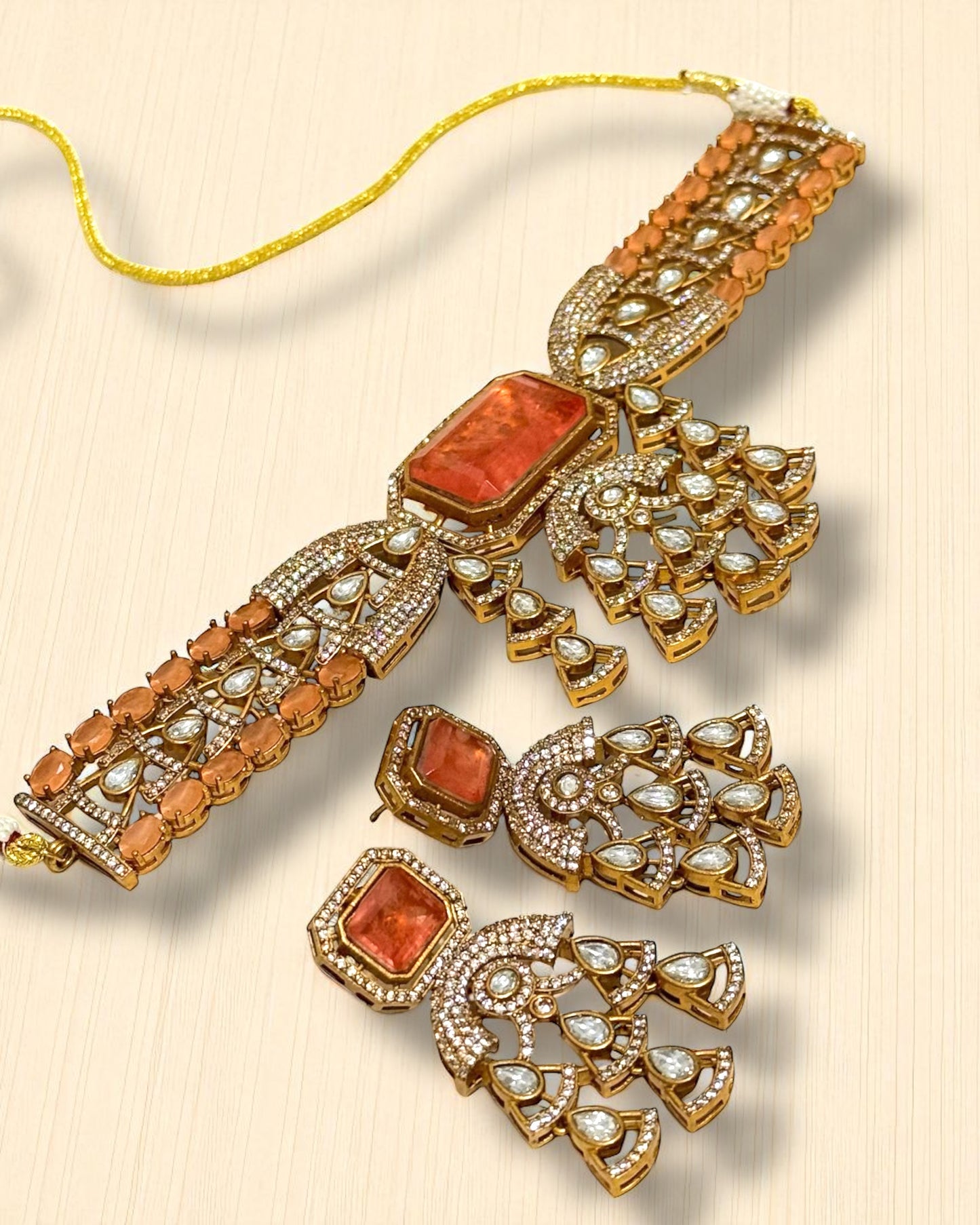 Faiza فائزة Choker Set with Doublet Stone in Orange
