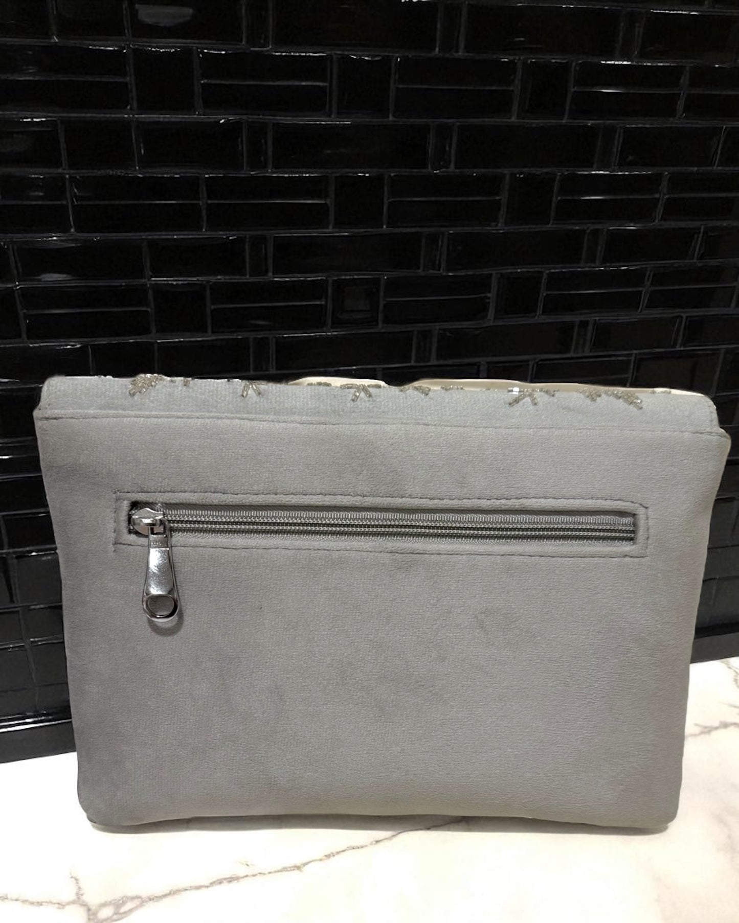 Jawhara جوهرة Beaded Velvet Bag in Grey