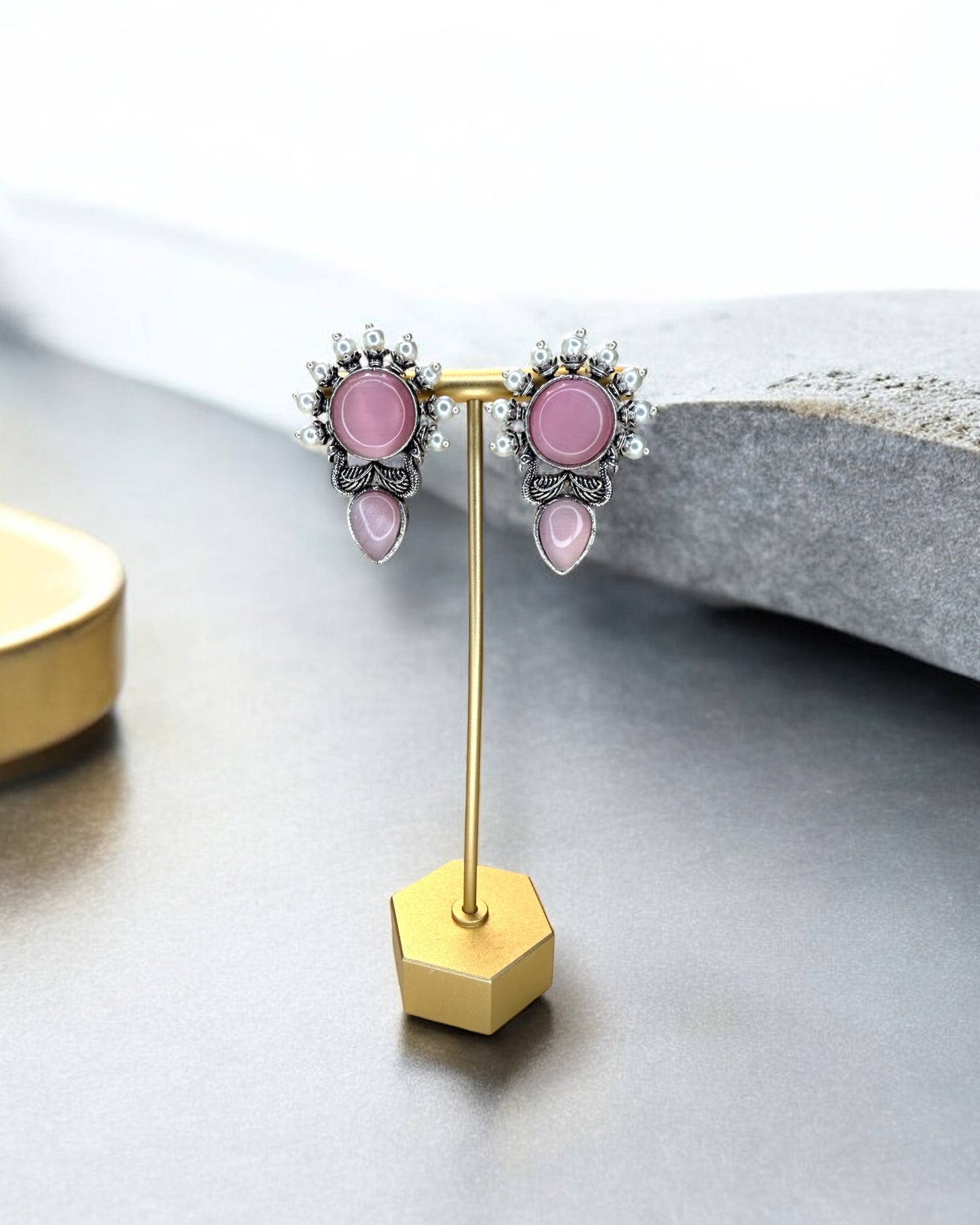 Tara तारा Silver Plated Earrings in Pink