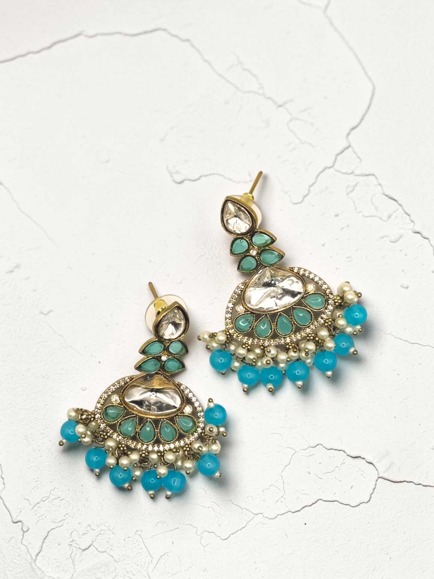 Fatinah فاتنة Kundan Earrings in Sky Blue
