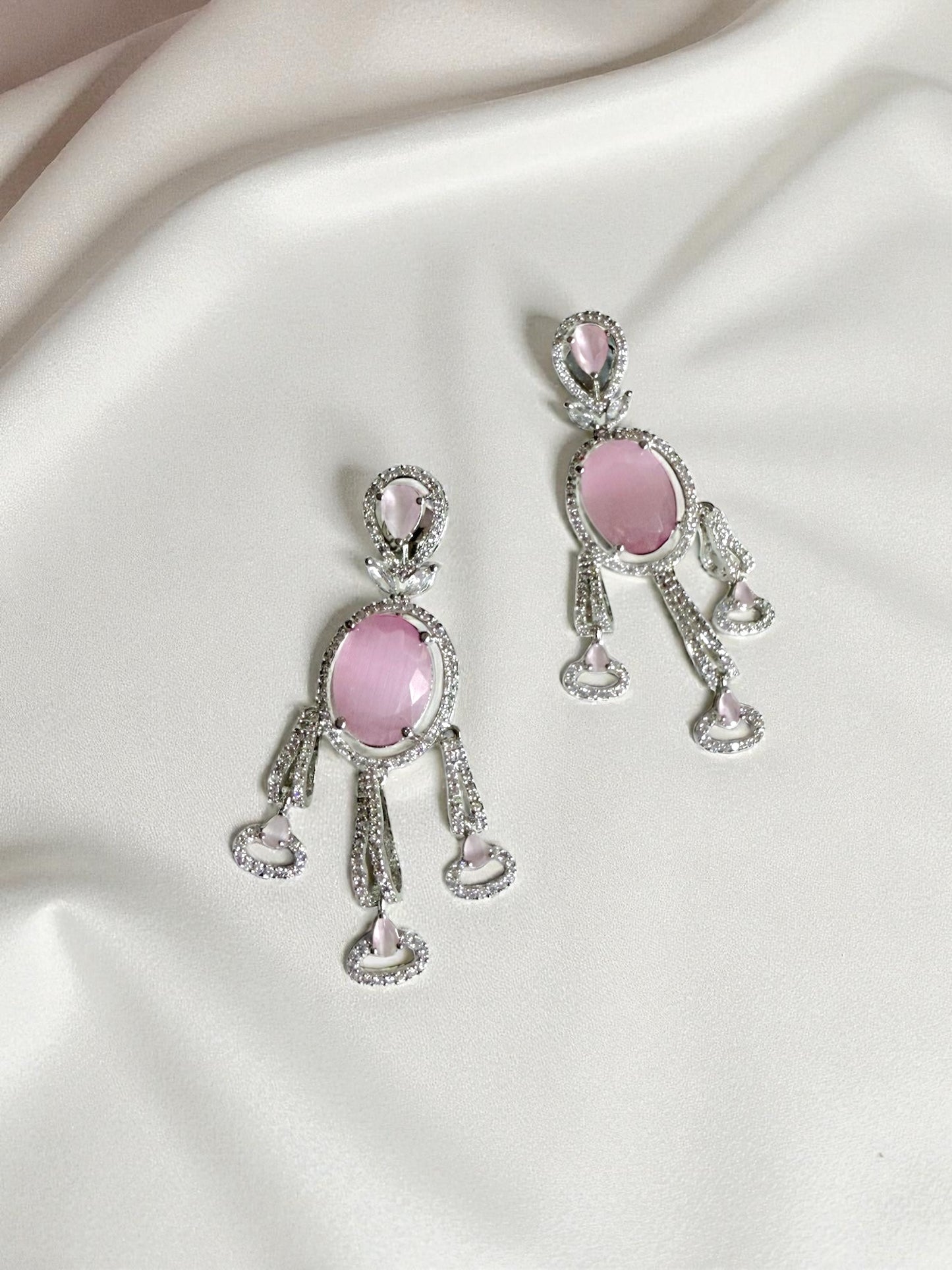 Isra إسراء American Diamond Earrings in Pink