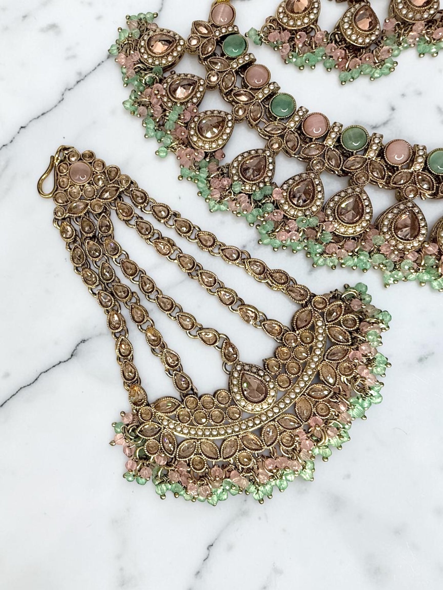 Maram مرام Polki Bridal Set in Mint and Pink