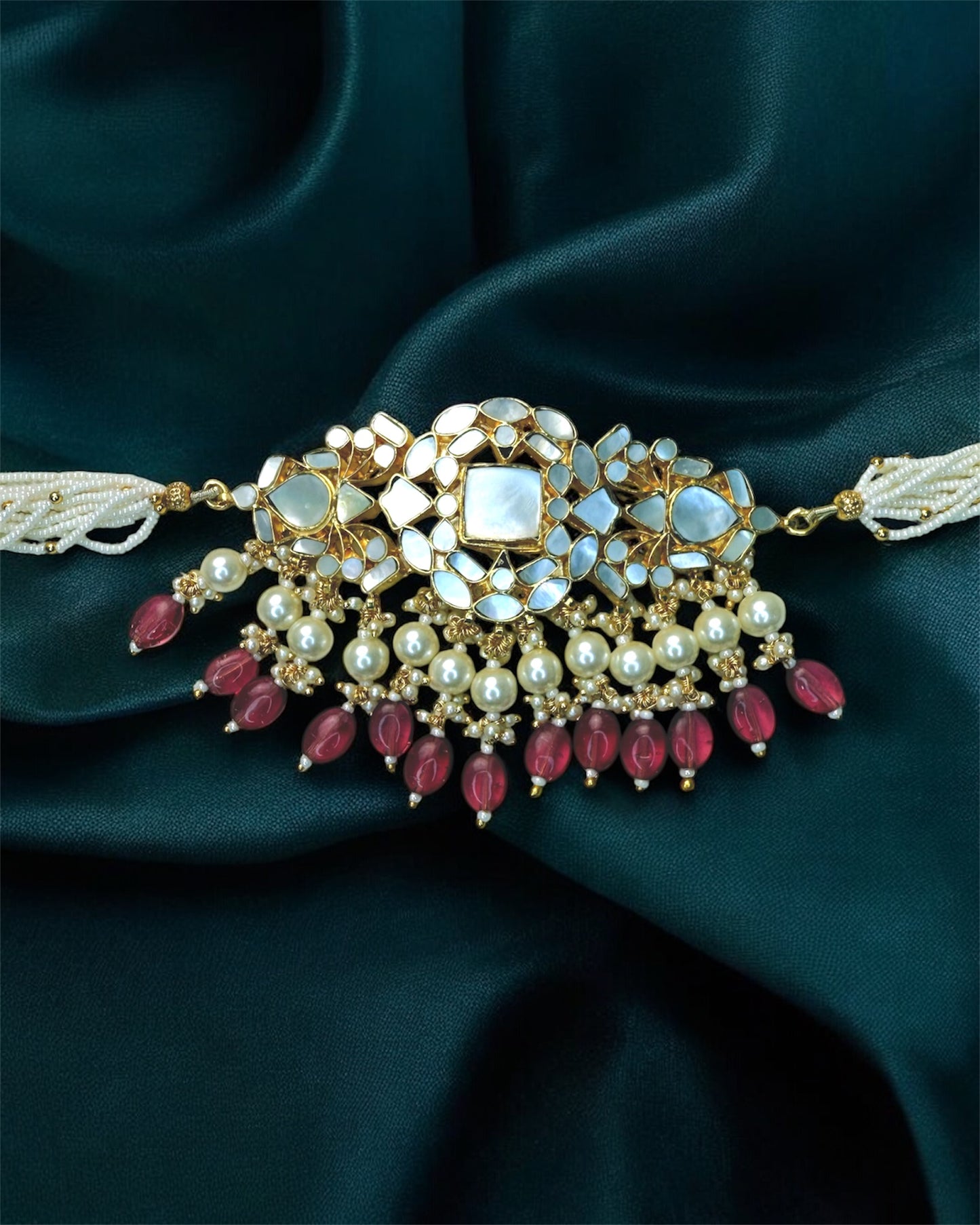 Amira أميرة Opal Paachi Kundan Choker Set - 22k Gold Plated