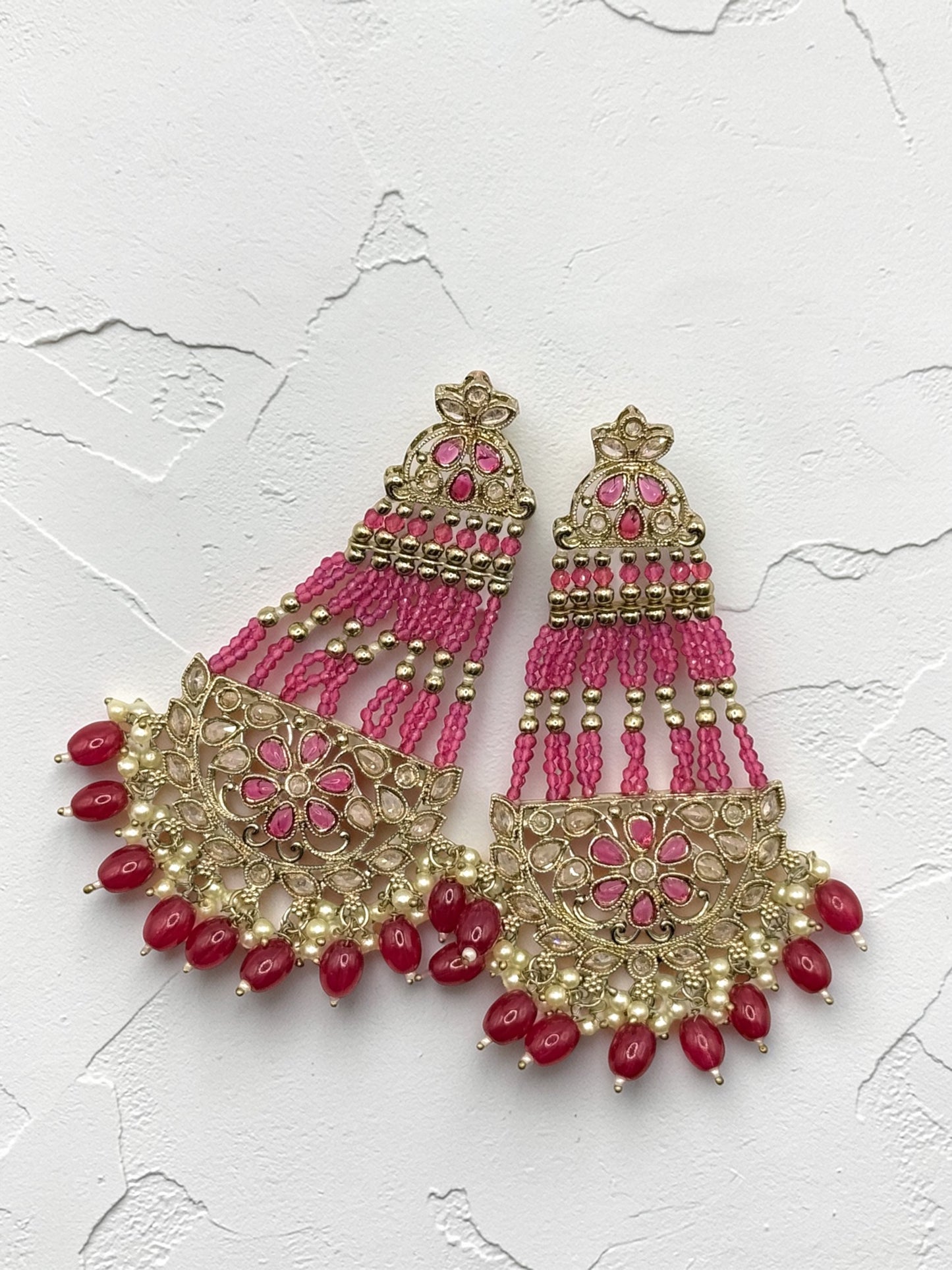 Chandni चांदनी Polki Earrings in Hot Pink