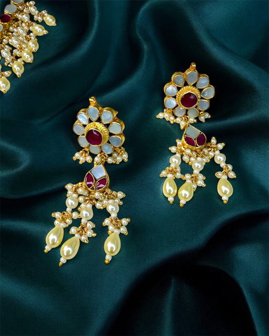 Malika ملكة Ruby Paachi Kundan Pearl Set - 22k Gold Plated