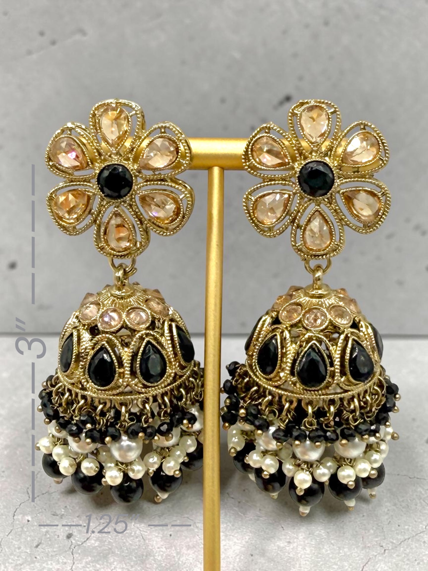 Mahashweta महाश्वेता Polki Jhumkay in Black