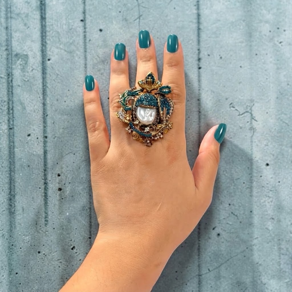 Zeliha Turkish Ring in Teal