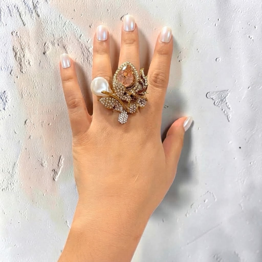 Tuba Turkish Ring in Gold Pearl
