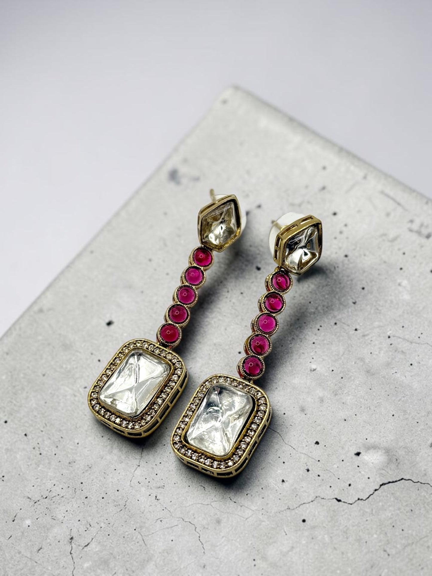 Tahiyya تحية Kundan Earrings in Hot Pink