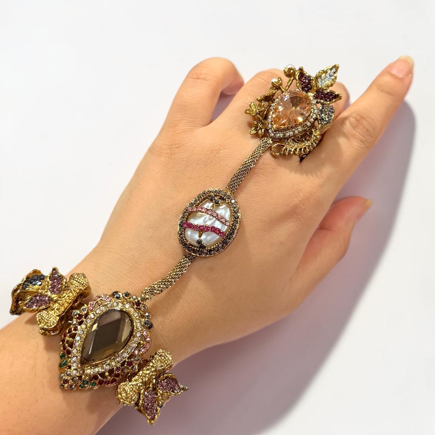 Şebnem Turkish Hand Chain in Gold with Adjustable Ring and Bracelet