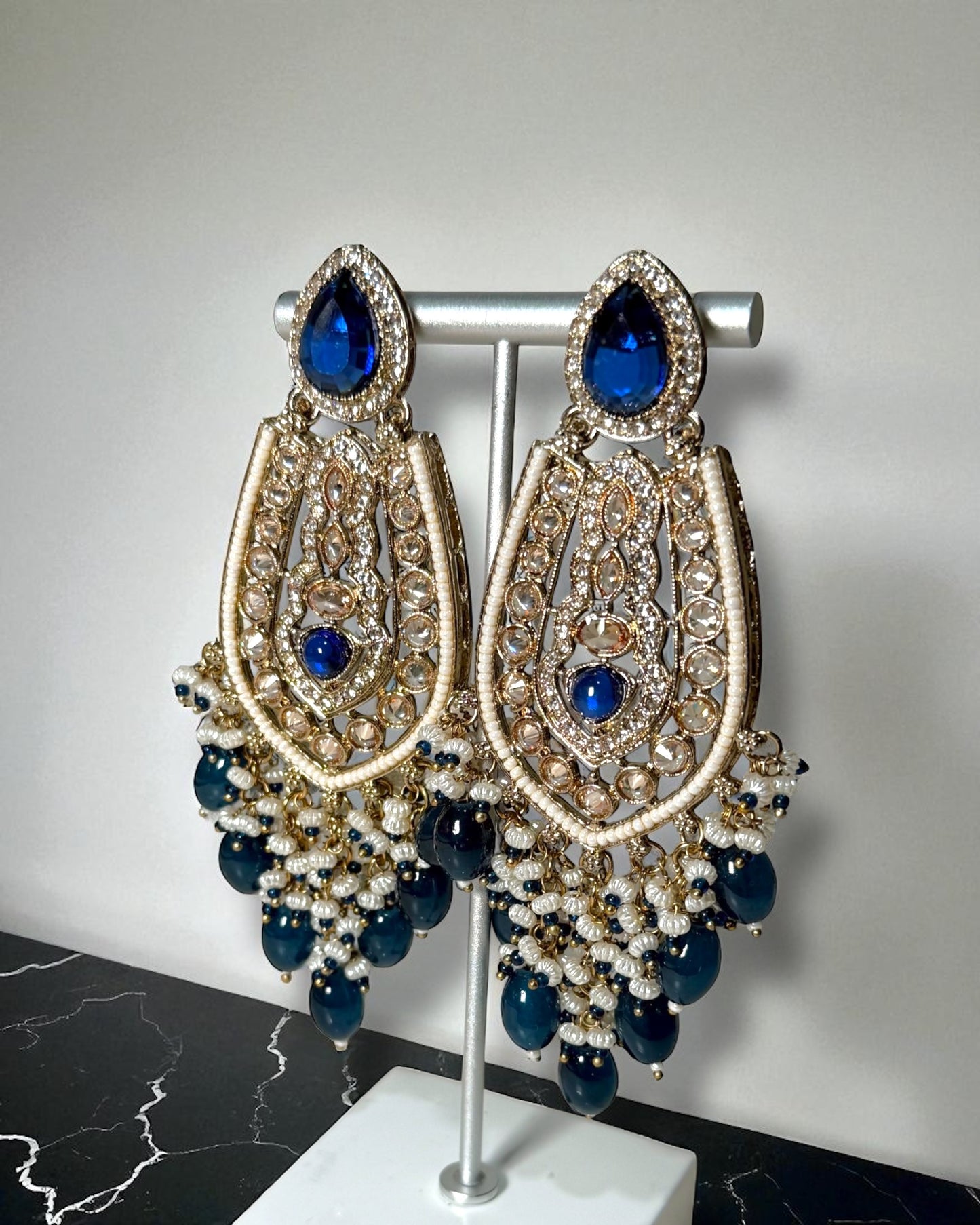 Mina مينا Polki Earrings in Blue