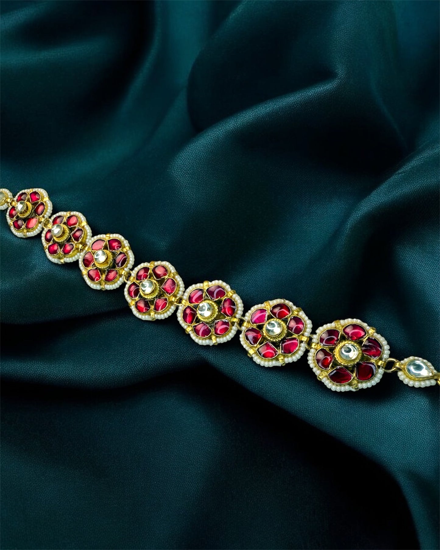 Zahra زهرة Ruby Paachi Kundan Choker or Necklace Set - 22k Gold Plated