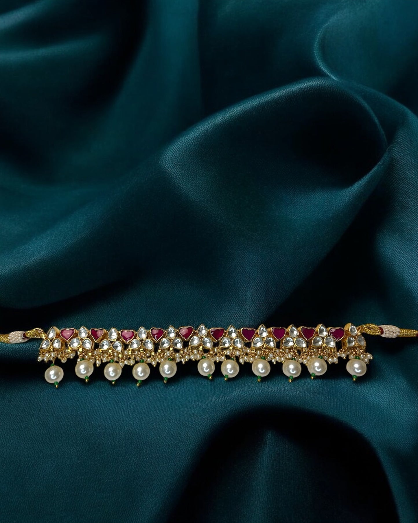 Qalb قلب Paachi Kundan Choker Set in Ruby - 22k Gold Plated