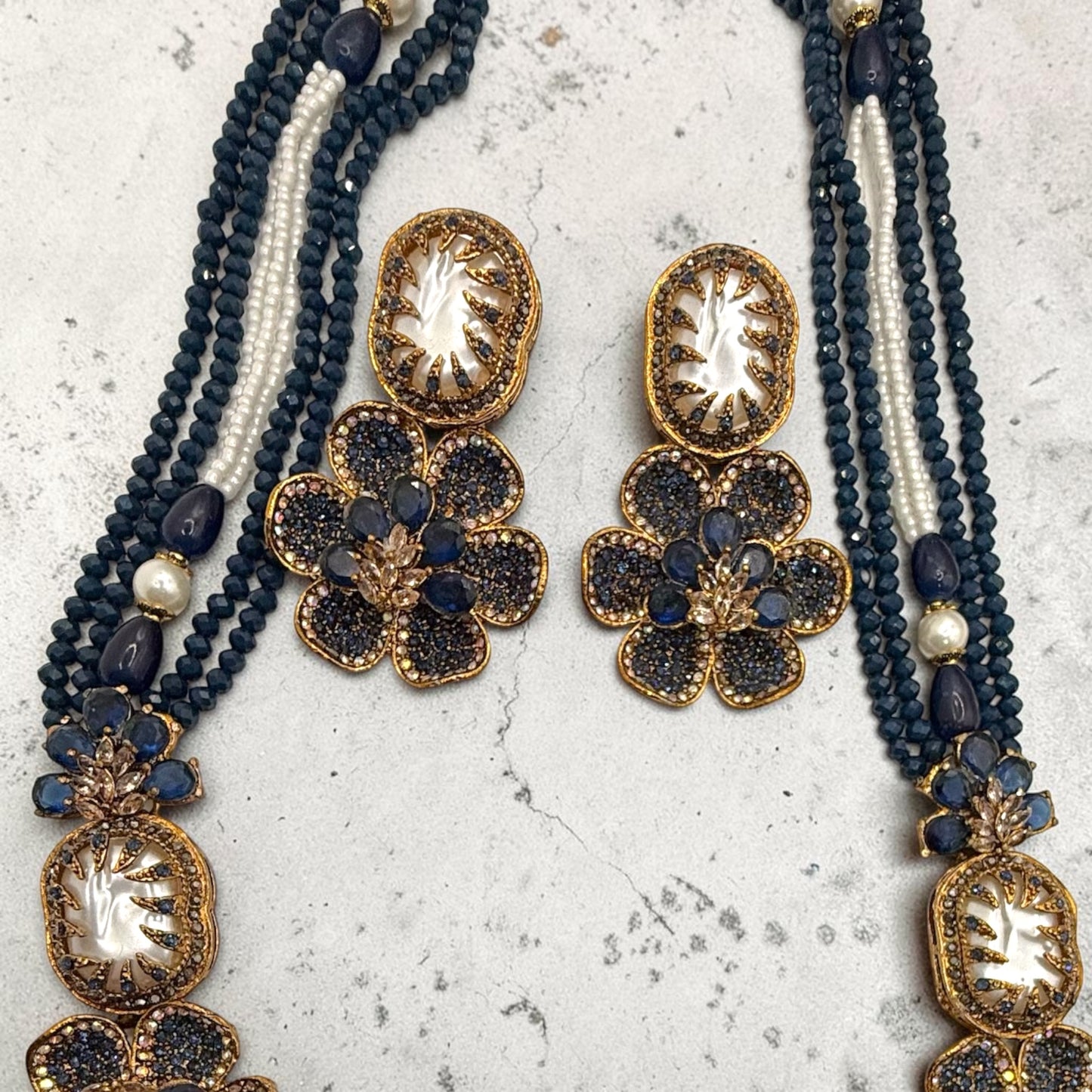 Bedriye Turkish Mala Set in Navy Blue
