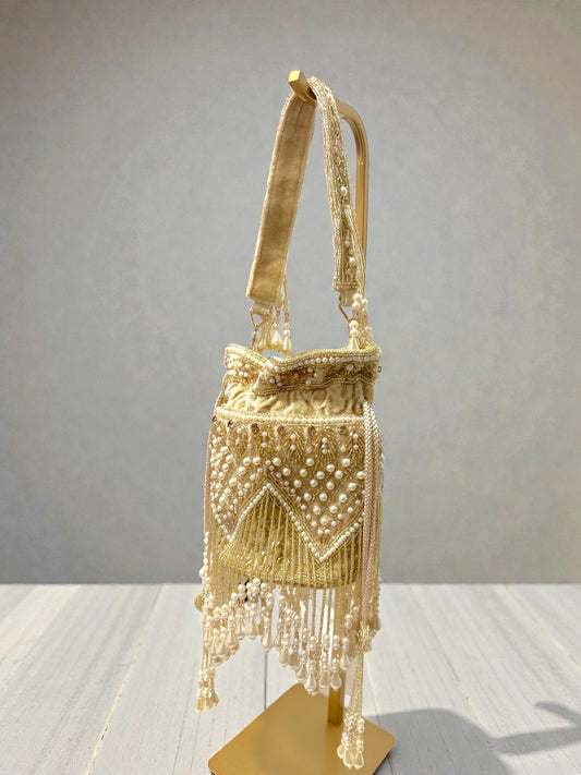 Jasleen जसलीन Beaded Potli Bag in Gold
