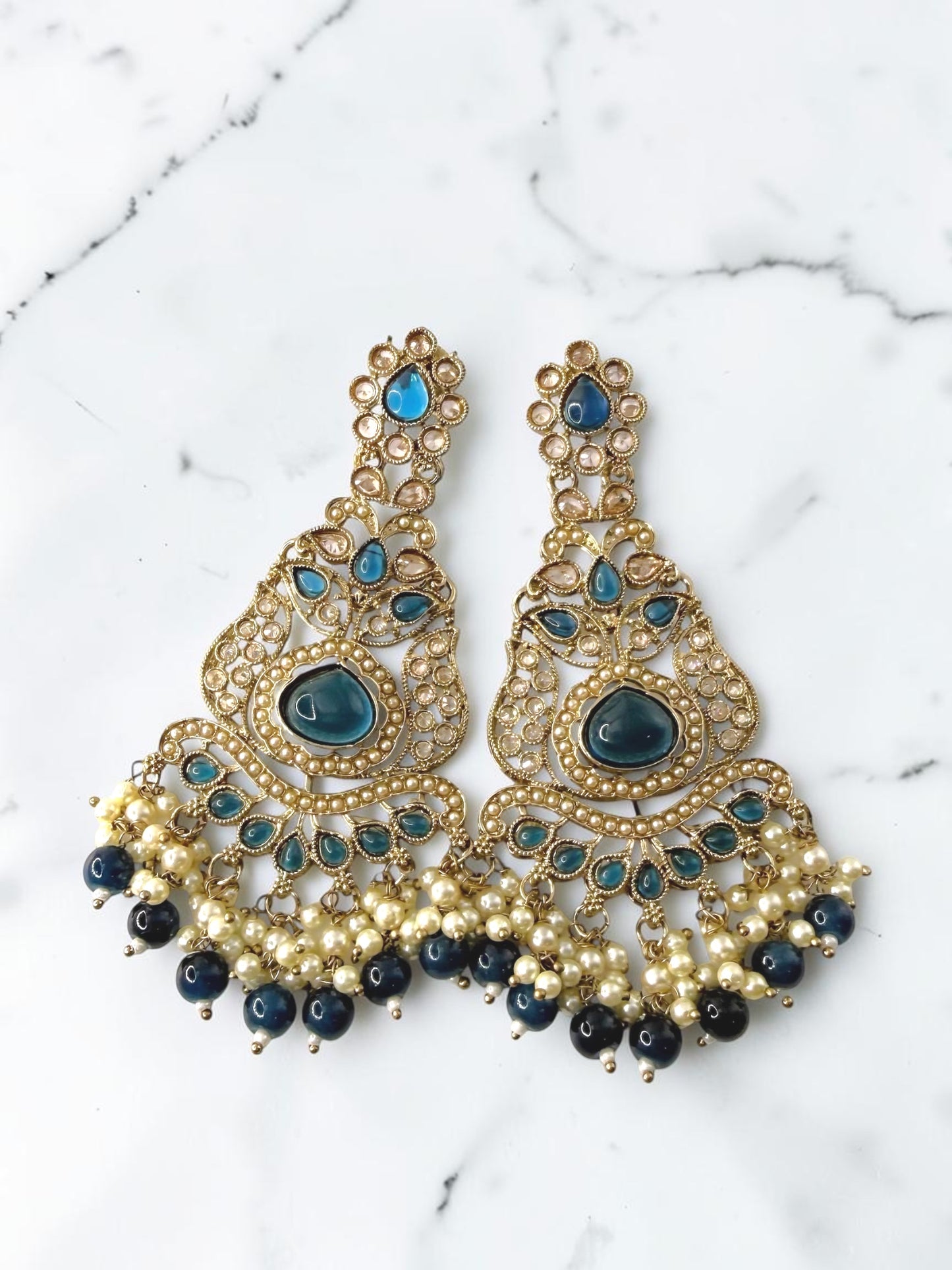 Rishika ऋषिका Polki Kundan Earrings in Blue