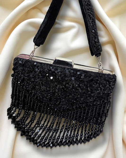 Amna آمنة Beaded Clutch in Black