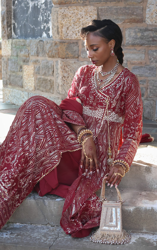 Raveena रवीना Victorian Layered Mala Set in Ruby