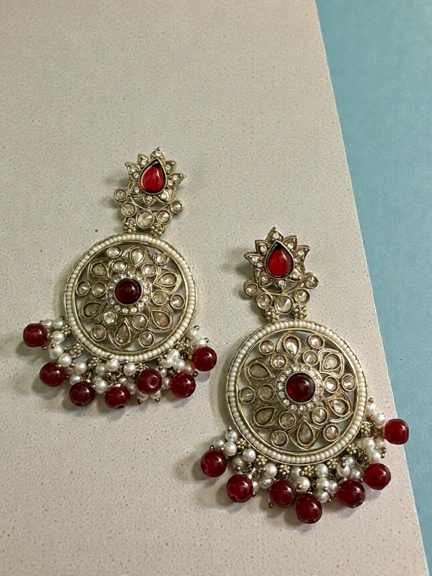 Aamina آمنة Polki Earrings in Maroon