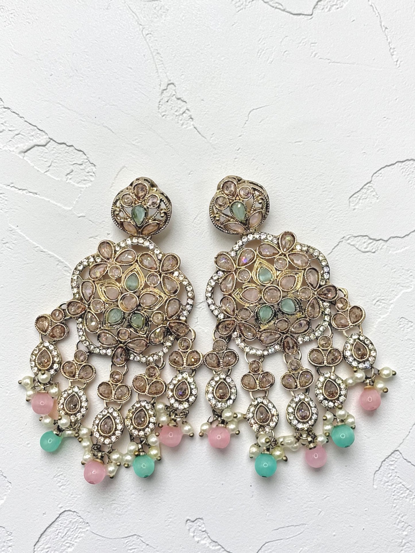 Bhumika भूमिका Polki Earrings in Pastel Pink and Mint