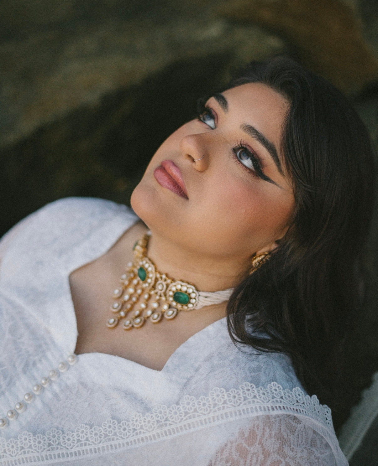 Ebtihal ابتهال Gold Plated Tyaani Kundan Choker Set with Doublet Stone in Green