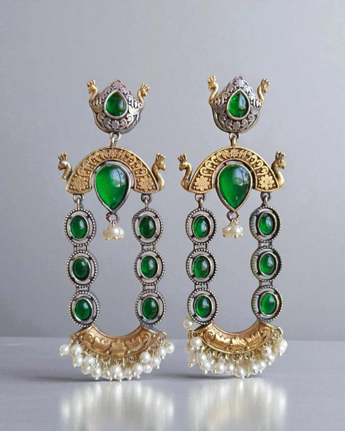 Ridhima रिधिमा Dual Tone Oxidized Earrings in Green
