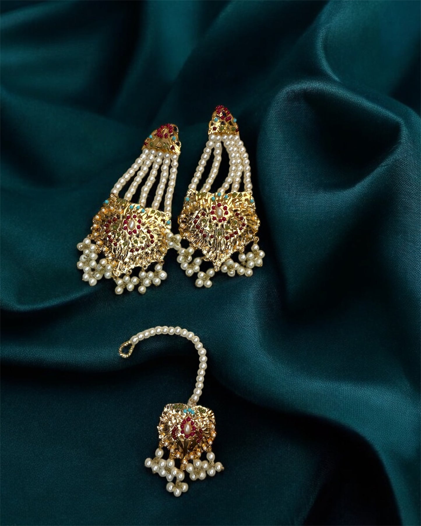 Luluah لؤلؤة Jadau Bridal Set with Mala in Multicolor